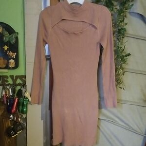 No Boundaries Pink Bodycon Dress Mock Neck Long Sleeve